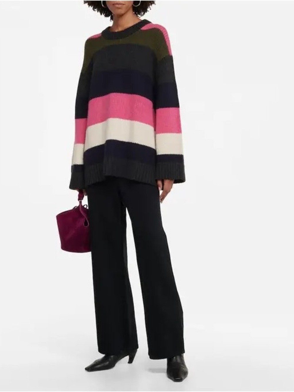 KHAITE Pink, Cream & Dark Multi-Stripe 100% Cashmere Crew Sweater - Picture 2 of 8